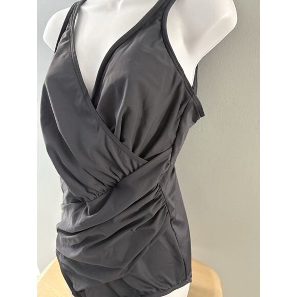 Miraclesuit Must Haves Oceanus One Piece Swimsuit Size 16 Gray Ruching Slim - Picture 2 of 16